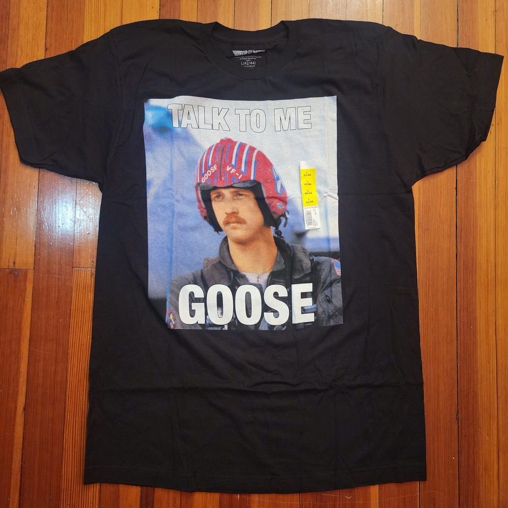 Black Graphic Tee with 'Talk to Me Goose' Design